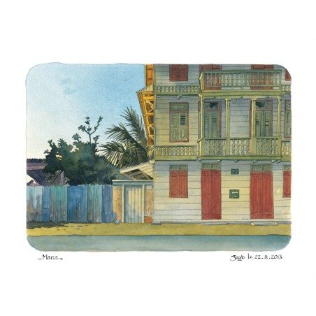 Aquarelle Joub Maison de Mana aux portes rouges