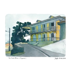 Aquarelle Joub maison de la rue Louis Blanc à Cayenne