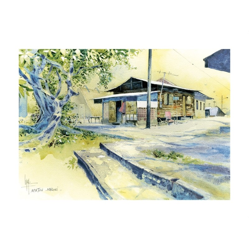 Aquarelle Lepage Village d'Apatou