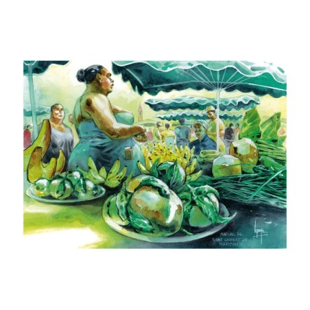 Aquarelle Lepage Marché à St Laurent du Maroni