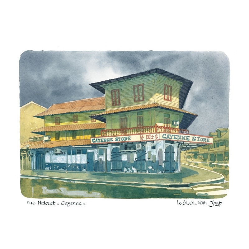 Aquarelle Joub rue Malouet à Cayenne