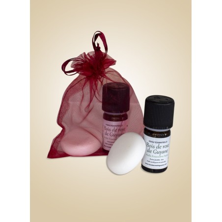 Huile essentielle de bois de rose et son galet diffuseur
